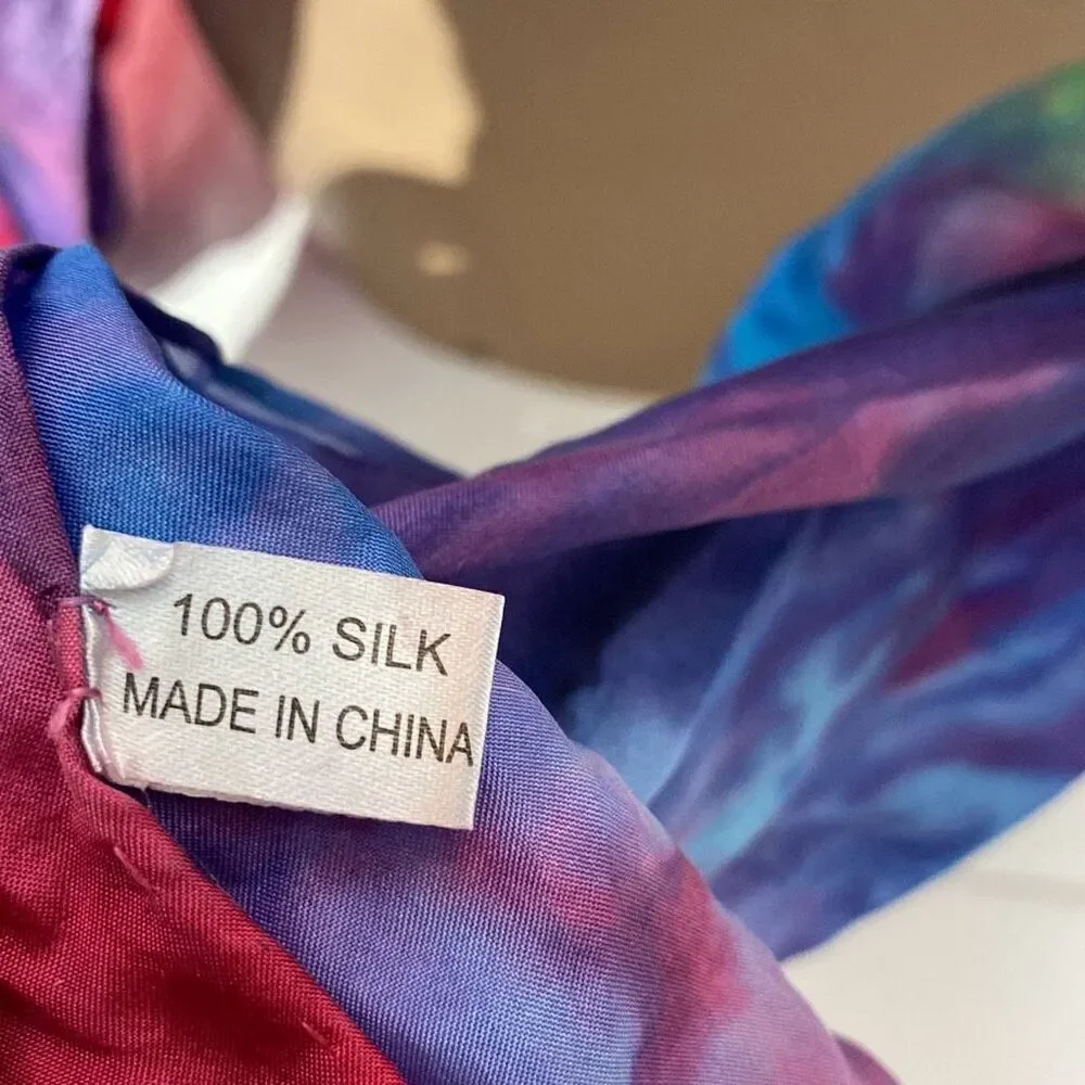 Women's Multicolor 100%‎ Silk Satin Hand Dye Wrap Scarf